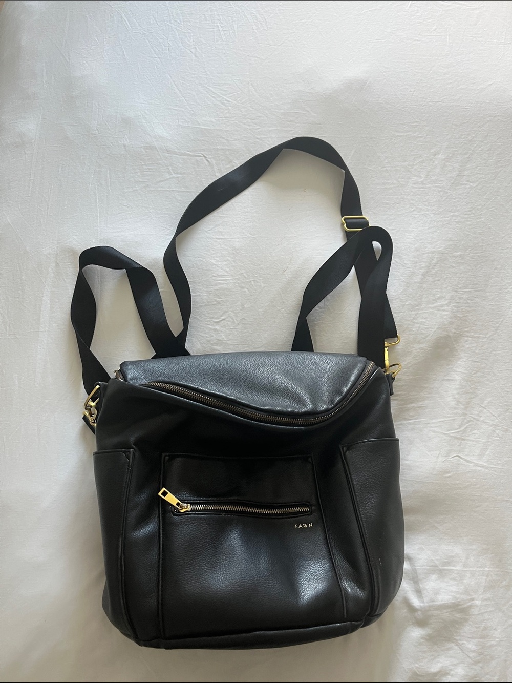 Black Convertible Backpack Tote with Gold Accents
